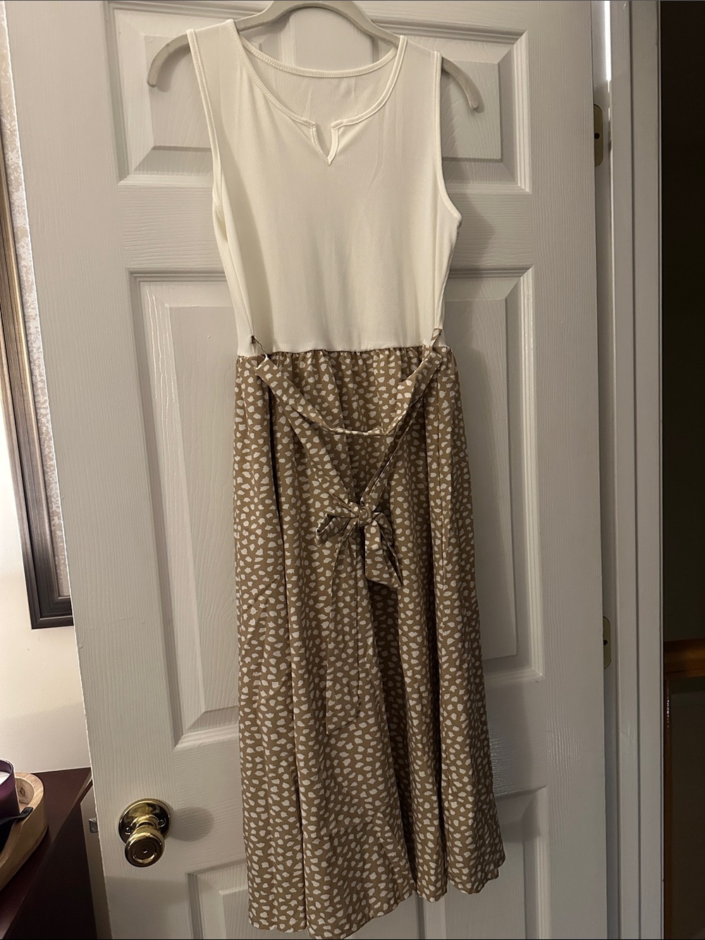 SHEIN White Top & Taupe Spotted Midi Dress